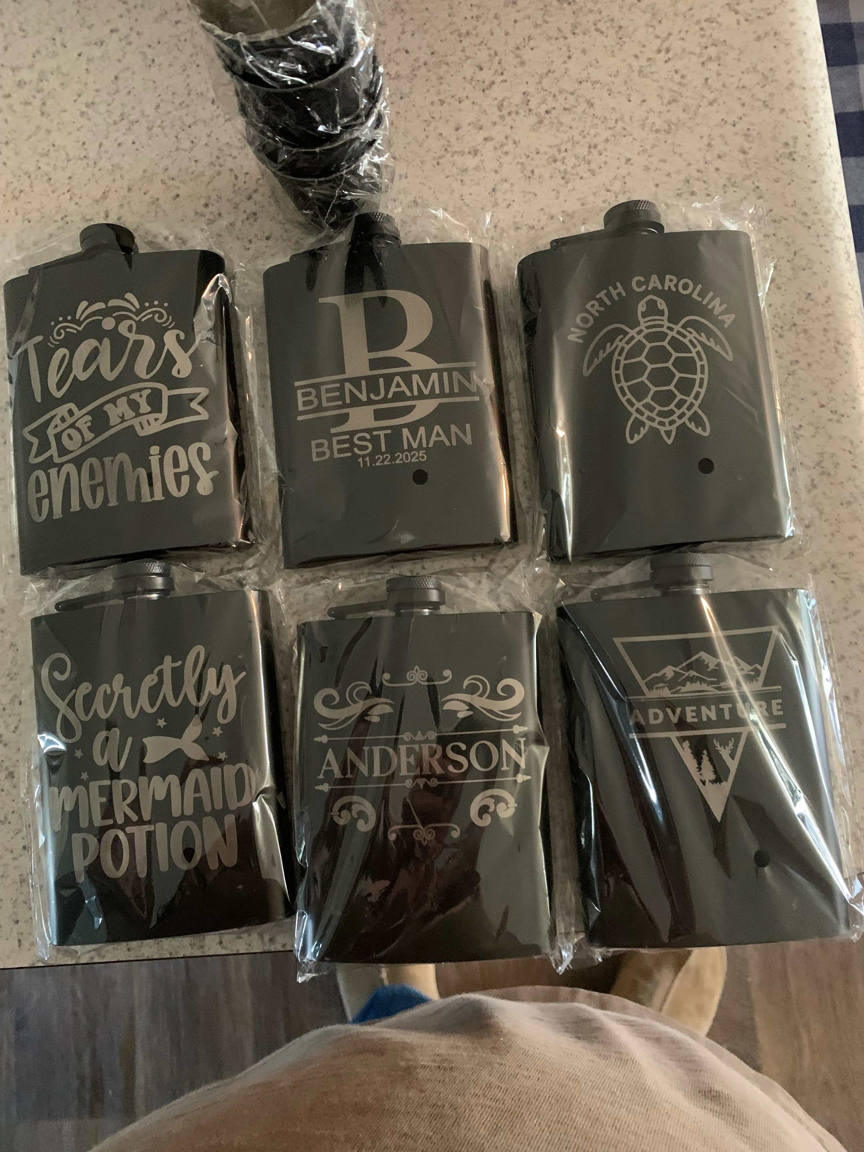 Black powder-coated stainless flask