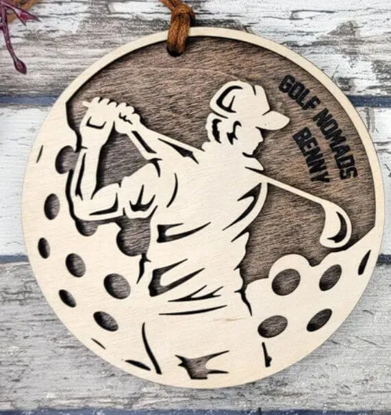 Personalized golf ornament engraved with Golf Nomads and the name Benny