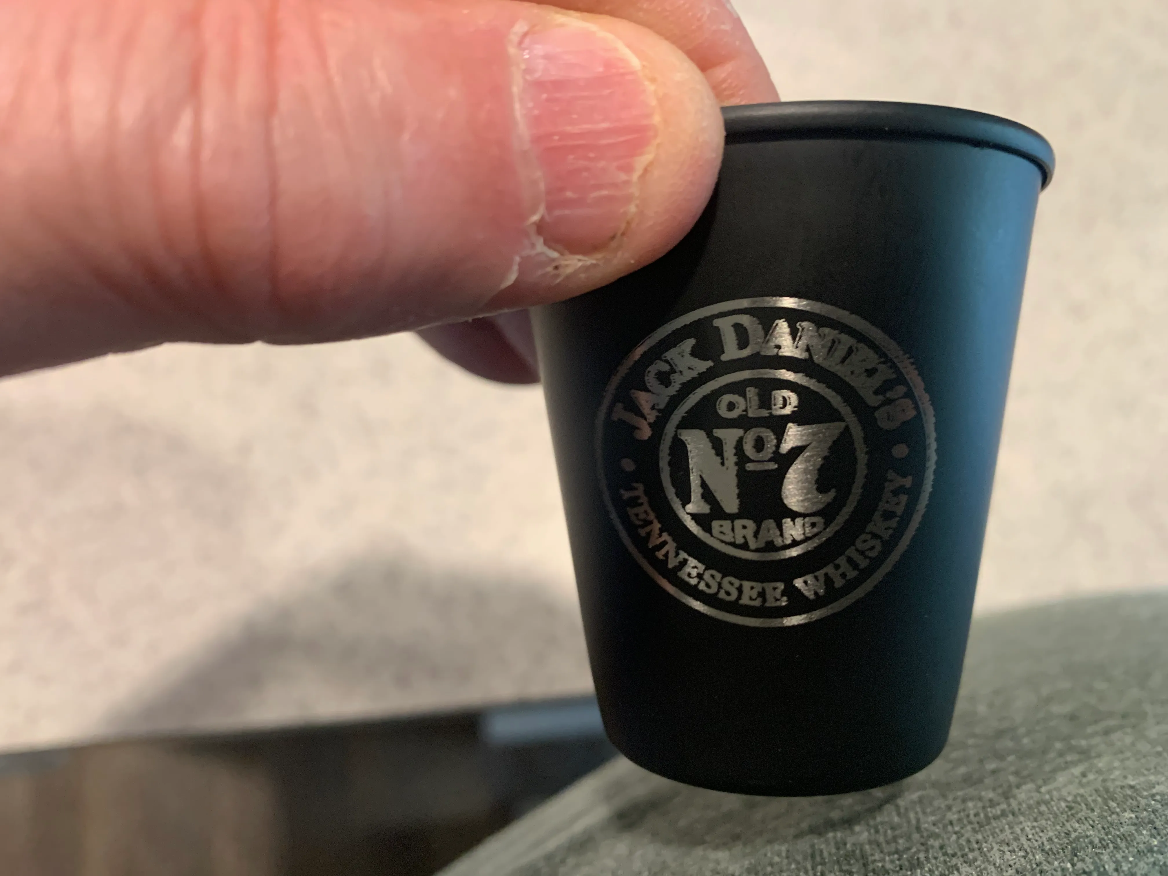 Black powder-coated stainless shot cup